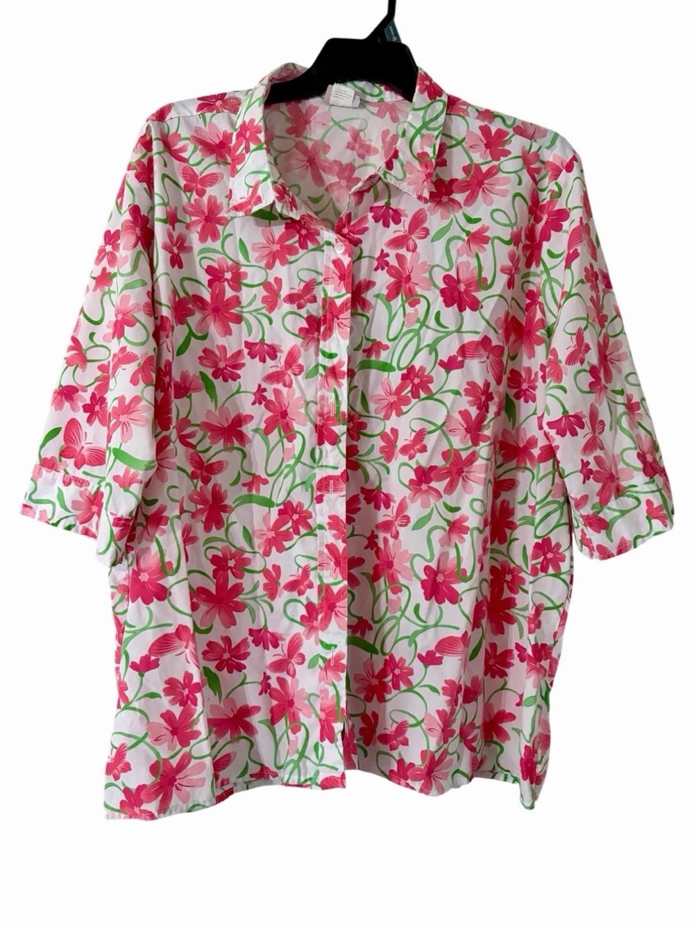 American Sweetheart 3X Vintage Button Down Shirt Pink Floral & Butterflies